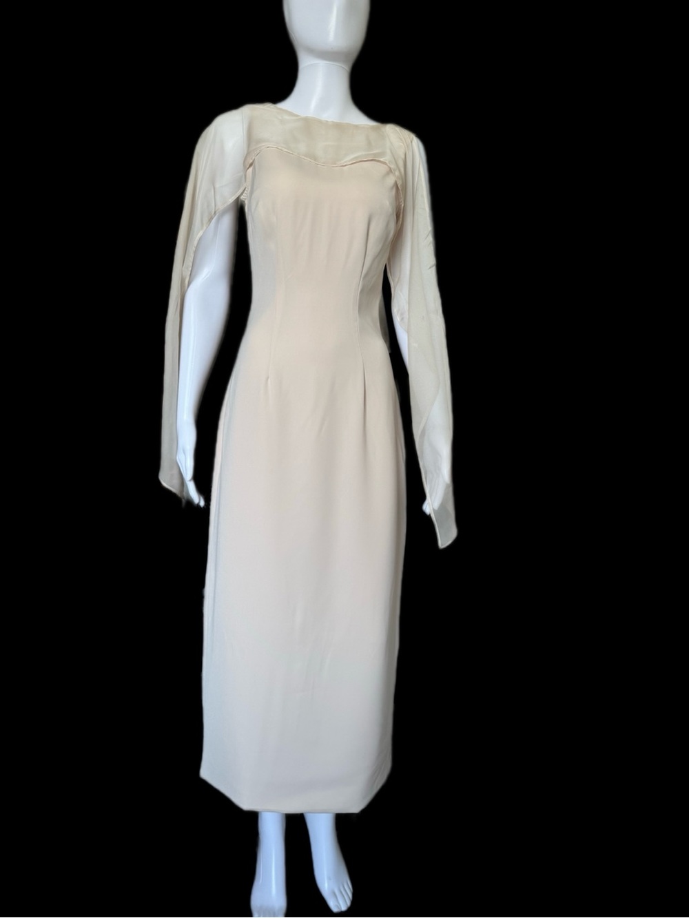 MOTF Cream Long-Sleeve Draped Column Gown